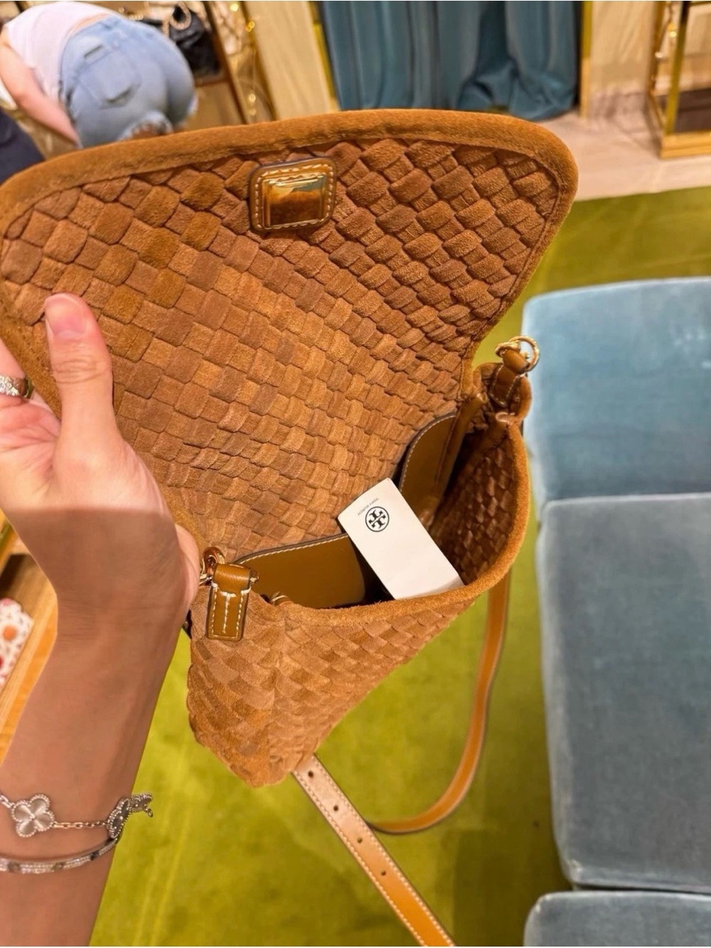 Tory Burch Thea Woven Suede Flap Crossbody in Chicroy Brown NWT - Picture 4 of 7
